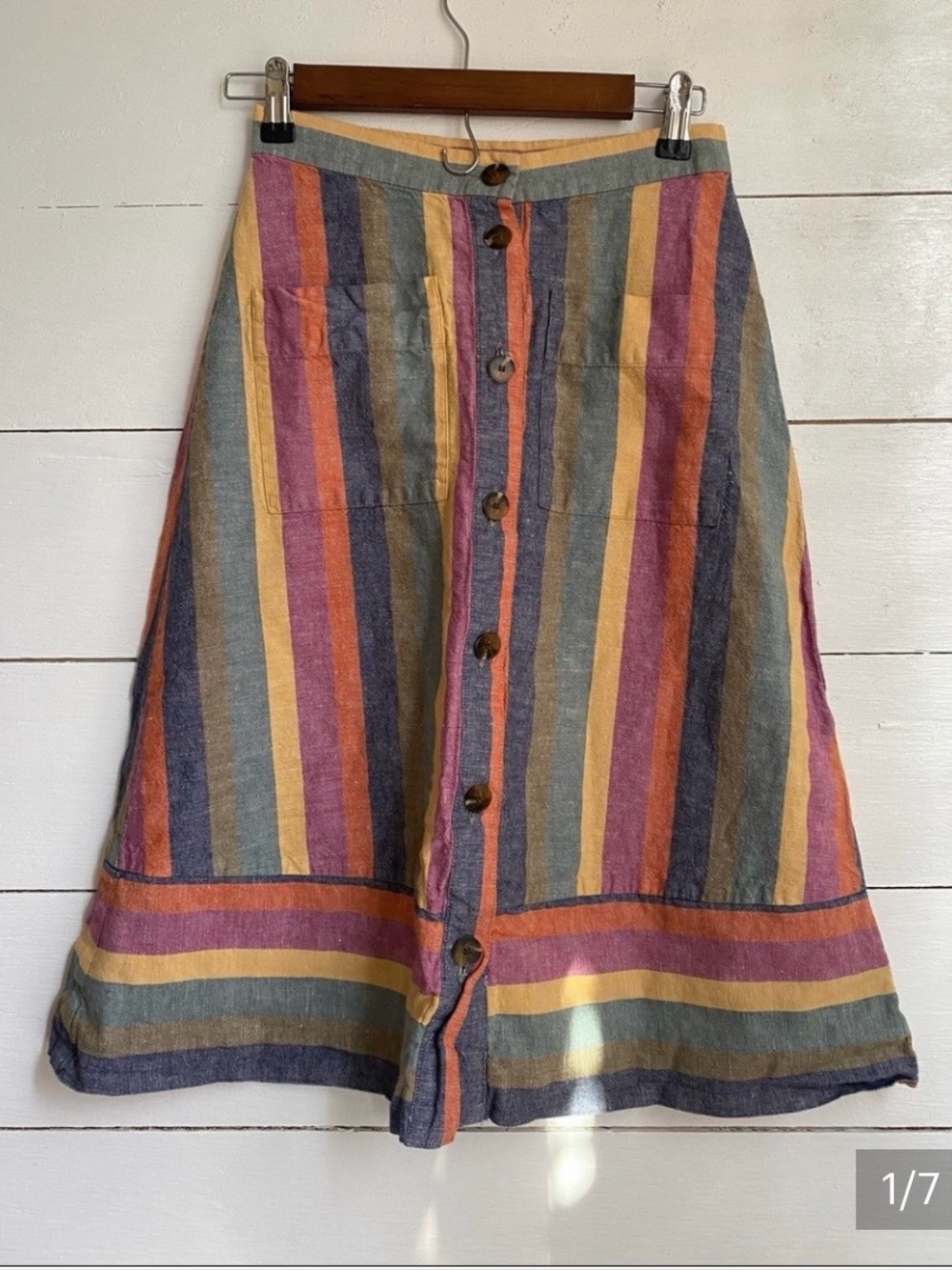 100% cotton Madewell Multicolor Vertical-Stripe A-Line Button Skirt